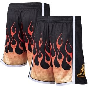 NBA Los Angeles Lakers Shorts Flames Mitchell & Ness Size L NEW